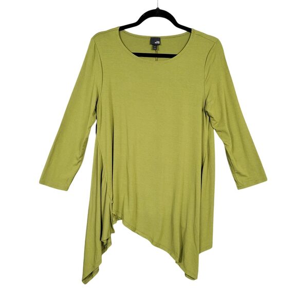 LISA BAYNE Green Artsy Asymmetrical Fairy Tunic Top Lagenlook SIZE SMALL PETITE - Picture 1 of 10